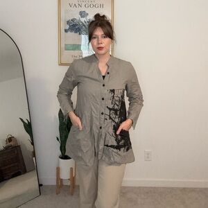 尚 珍 (Shang Zhen) Grey Button-Front Tunic Shirt Size Large